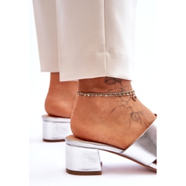 Joia Klasické kožené pantofle na nízkém podpatku, stříbrné stříbrný 3