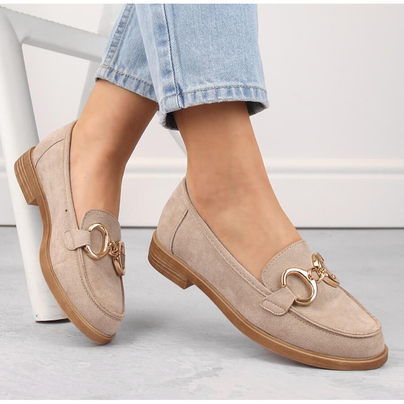 Semišové dámské boty, mokasíny na nízkém podpatku, béžová Vinceza 58235 béžový 1