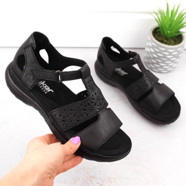 Pohodlné dámské kožené sandály na suchý zip, černé Rieker 64865-01 černá 4