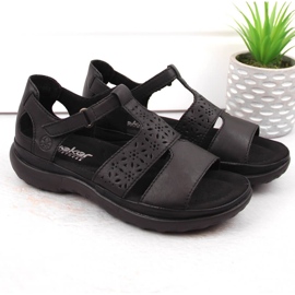 Pohodlné dámské kožené sandály na suchý zip, černé Rieker 64865-01 černá 5