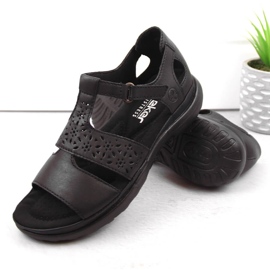 Pohodlné dámské kožené sandály na suchý zip, černé Rieker 64865-01 černá 6