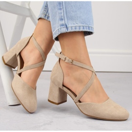 Elegantní dámské semišové sandály na vysokém podpatku, béžové Potocki SZ12341 béžový 1