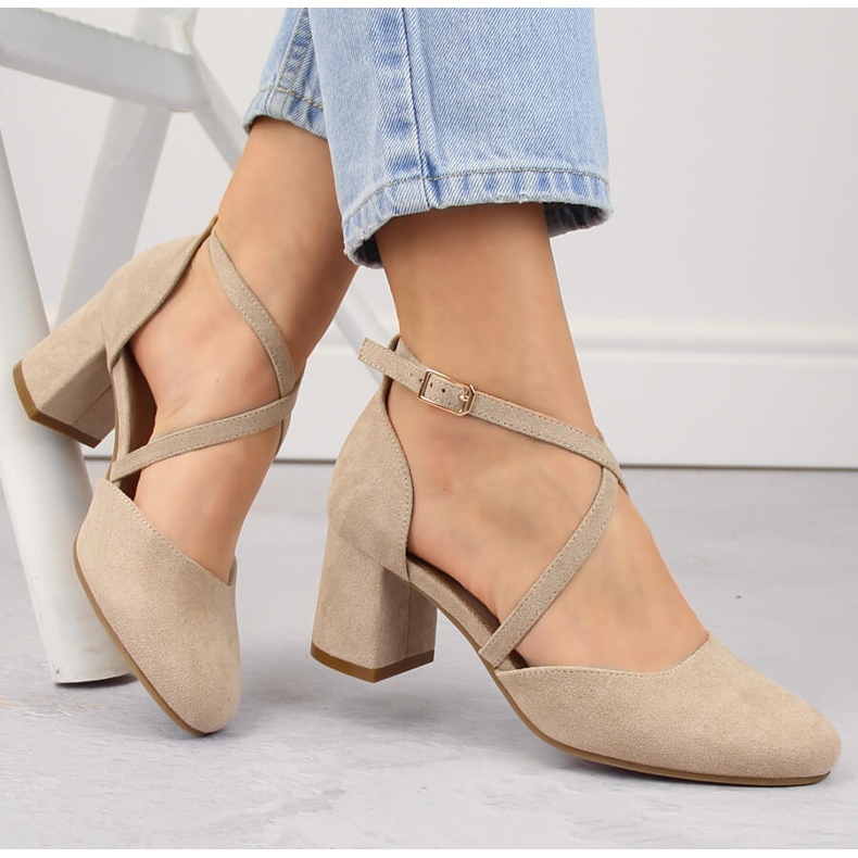 Elegantní dámské semišové sandály na vysokém podpatku, béžové Potocki SZ12341 béžový 1