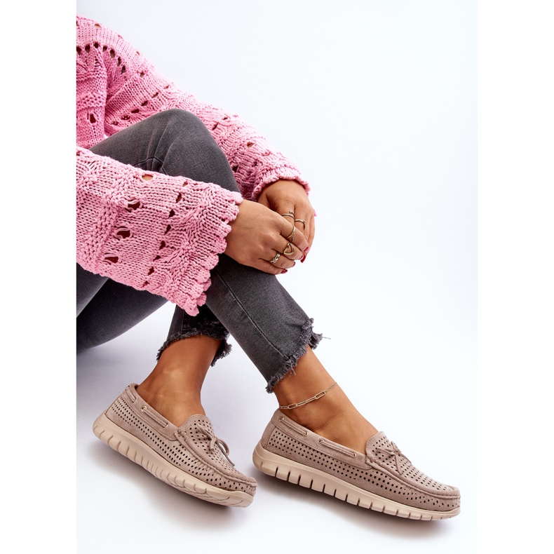 Vinceza Béžové dámské mokasíny s mašlí béžový 1