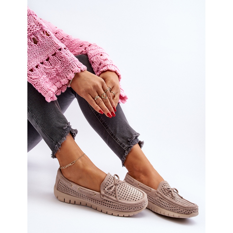 Vinceza Béžové dámské mokasíny s mašlí béžový 2