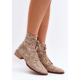Kožené vzorované ploché kozačky Maciejka 06391-04 Béžová béžový 2
