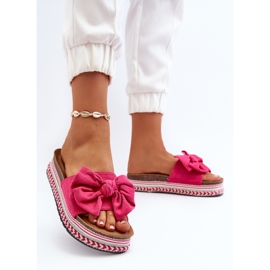 Dámské žabky na platformě s mašlí Fuchsiová Evatria růžový 2