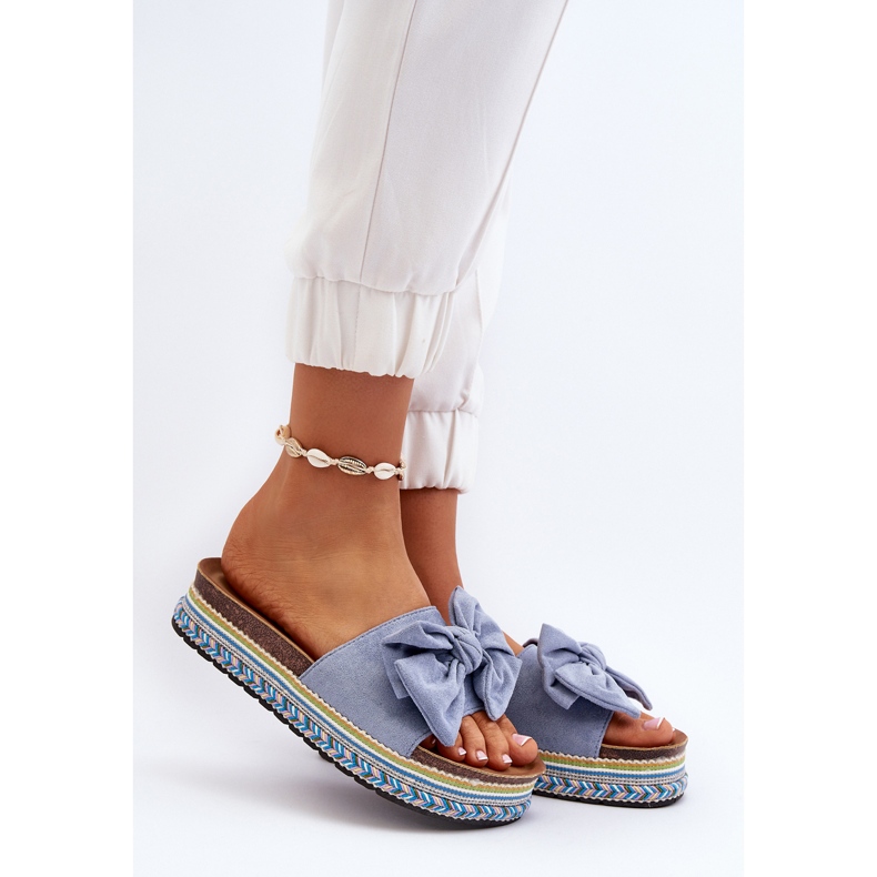 Dámské žabky na platformě s mašličkou, modrá Evatria modrý 2