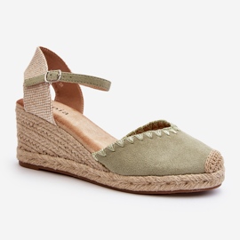Semišové Espadrille Sandály na klínu s opletením, zelený Raylin 1