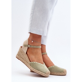 Semišové Espadrille Sandály na klínu s opletením, zelený Raylin 2