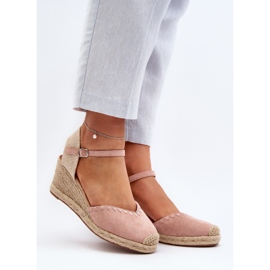 Semišové Espadrille Sandály na klínu s prýmkem Pink Raylin růžový 2
