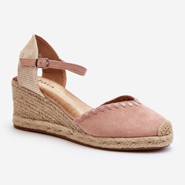 Semišové Espadrille Sandály na klínu s prýmkem Pink Raylin růžový 1