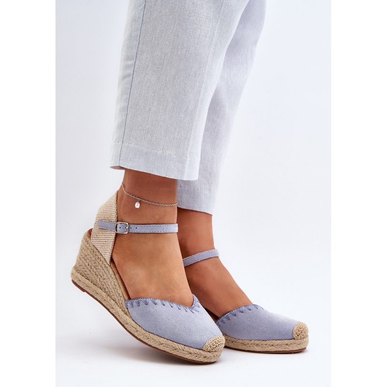 Modré Raylin Suede Espadrille Sandály na klínu s opletením modrý 2 Modré Raylin Suede Espadrille Sandály na klínu s opletením modrý 2