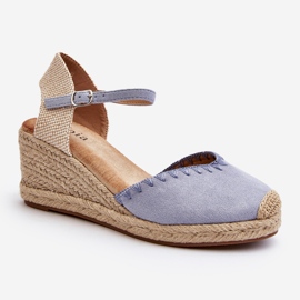 Modré Raylin Suede Espadrille Sandály na klínu s opletením modrý 1 Modré Raylin Suede Espadrille Sandály na klínu s opletením modrý 1