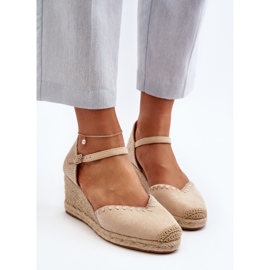 Semišové Espadrille sandály na klínu s prýmkem béžové Raylin béžový 1