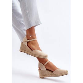 Semišové Espadrille sandály na klínu s prýmkem béžové Raylin béžový 2
