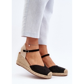 Semišové Espadrille Sandály na klínu s prýmkem, černý Raylin 2