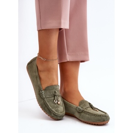 Dámské semišové klasické mokasíny zelená Ontala 1