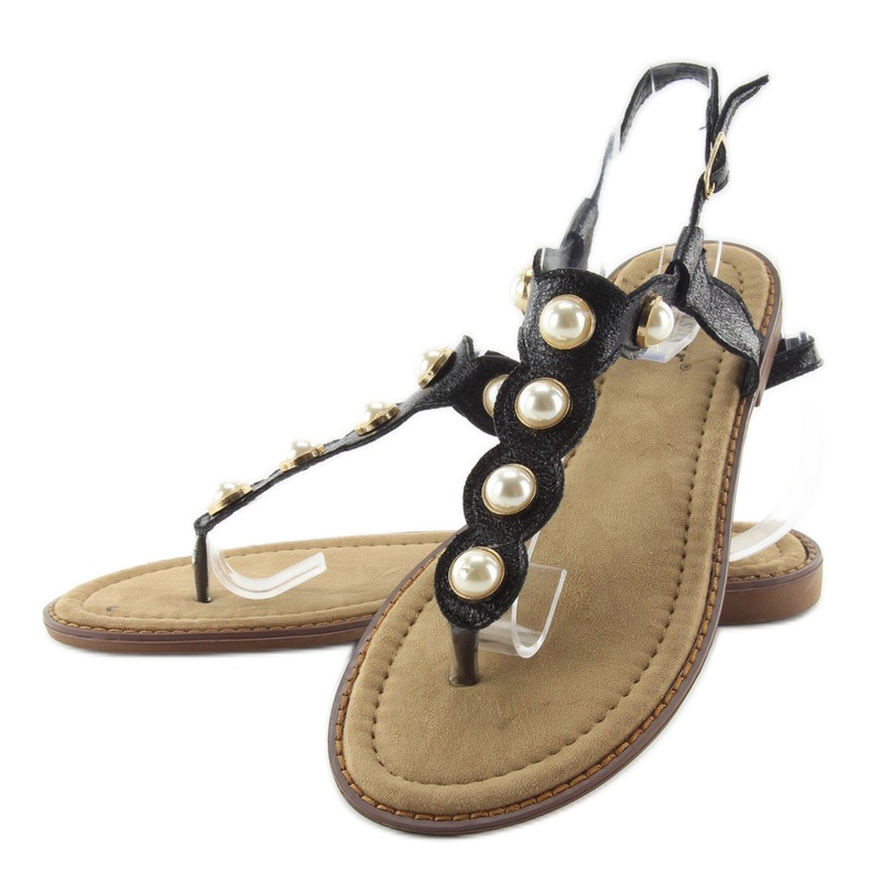 Žabky s velkými perlami LL-75 Black černá 2 Žabky s velkými perlami LL-75 Black černá 2