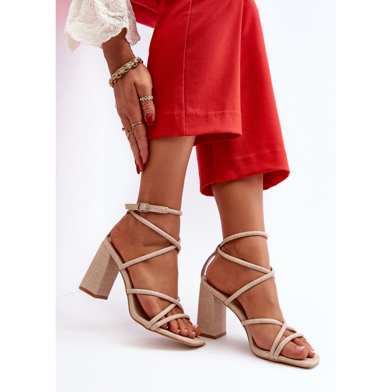 Béžové sandály na vysokém podpatku Herfiana s pásky béžový 1