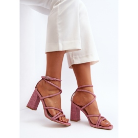 Růžové sandály na vysokém podpatku Herfiana s pásky růžový 1