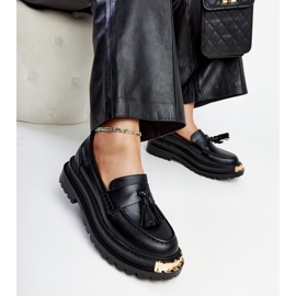 Černé masivní mokasíny se zlatými vsadkami Tuga černá 1