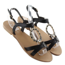 Sandály s ozdobnými černými kamínky černá 1