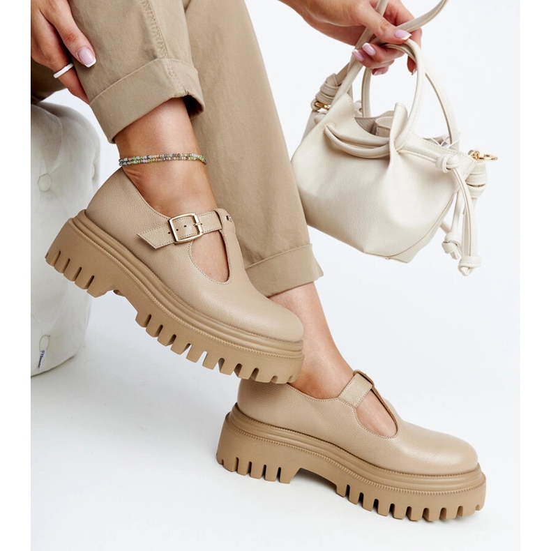 Tmavě béžové kožené boty Karino béžový 1