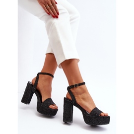 Džínové sandály na vysokém podpatku Black Acrana černá 2 Džínové sandály na vysokém podpatku Black Acrana černá 2