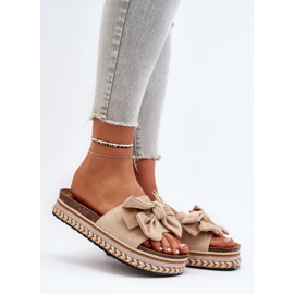 Béžové dámské žabky na platformě s mašlí Evatria béžový 2