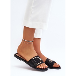 Lesklé dámské žabky se zdobenými černými topy černá 2