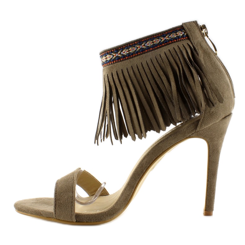 Khaki etnické třásňové sandály 1