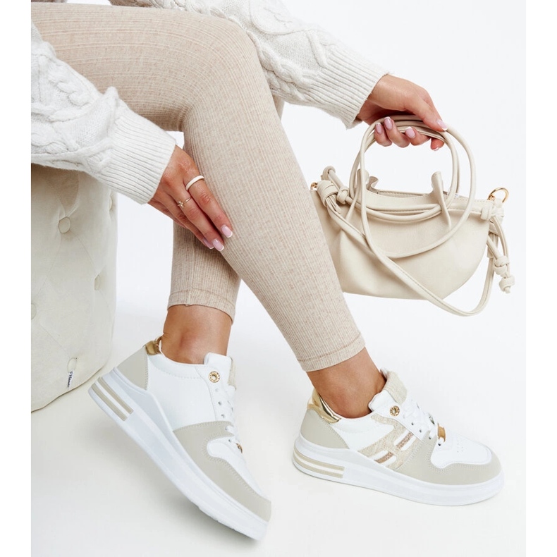 Bílé a béžové tenisky na platformě Negisti bílý 1