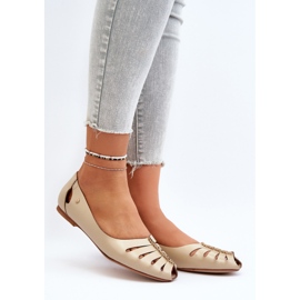 Zazoo 10009 Pohodlné dámské kožené balerínky, béžová béžový 2