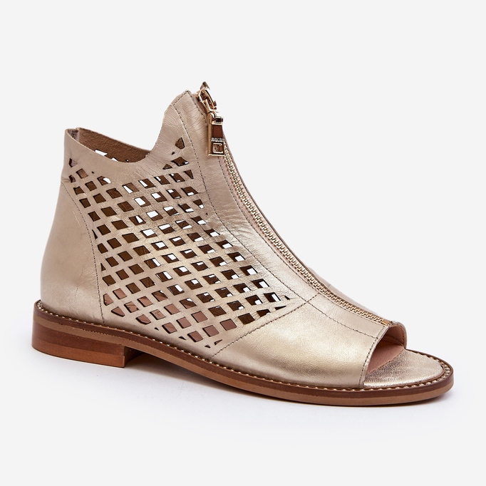 Zazoo 977/L kožené prolamované sandály se zipem, zlaté zlatý 2