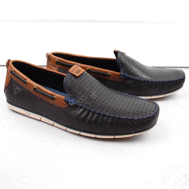 Kožené pánské boty, slip-on mokasíny, tmavě modrá Bugatti NN153339 modrý 1