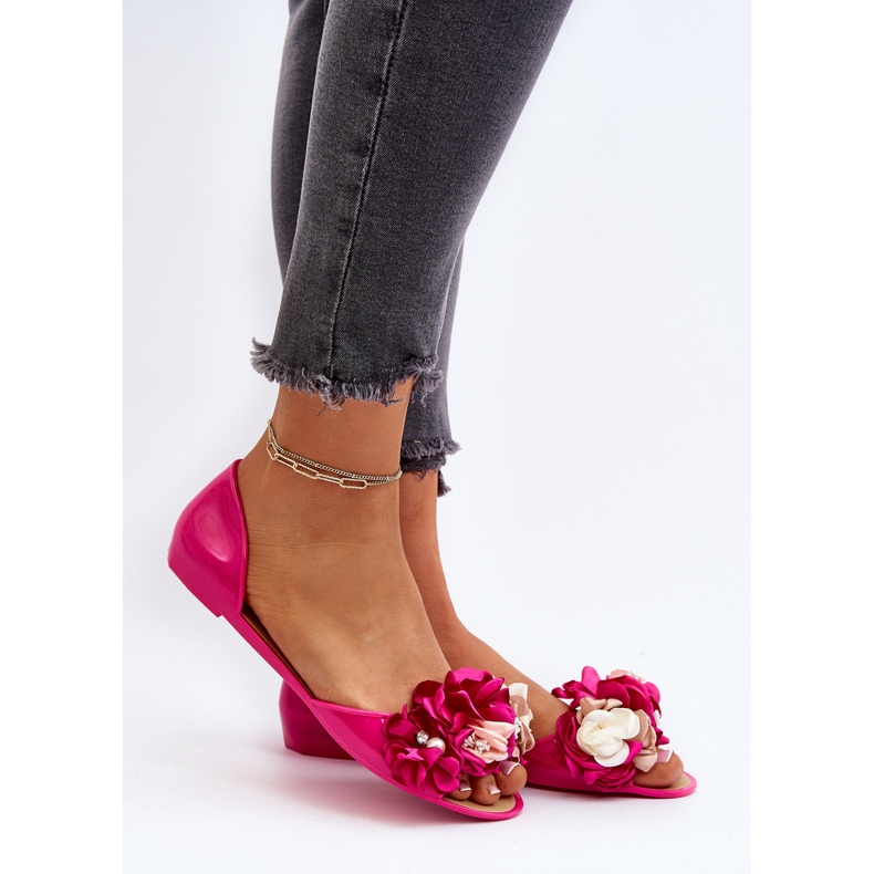Dámské gumové baleríny s květinami Fuchsia Junikla růžový 2 Dámské gumové baleríny s květinami Fuchsia Junikla růžový 2