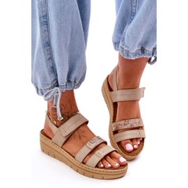 Vinceza Dámské kožené sandály na suchý zip, béžová béžový 2