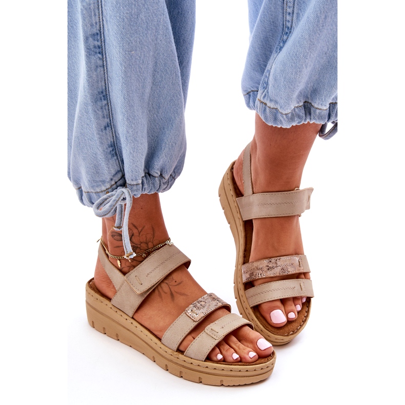 Vinceza Dámské kožené sandály na suchý zip, béžová béžový 2