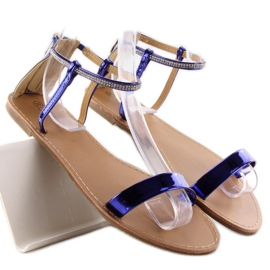 Sandály s kamínky u kotníku s060021 Royal Blue námořnická modrá 1