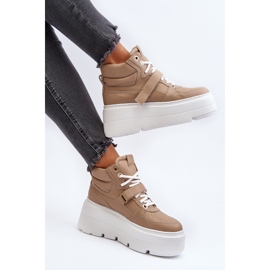 Dámské kožené tenisky Zazoo 3450, béžové béžový 1