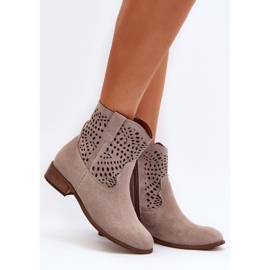 Dámské prolamované cappuccino boty Zazoo 3305/2 béžový 2