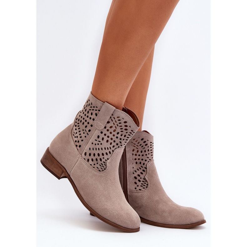 Dámské prolamované cappuccino boty Zazoo 3305/2 béžový 2