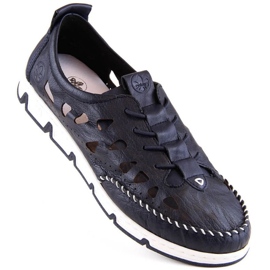 Kožené prolamované boty Rieker W RKR652, tmavě modrá 1