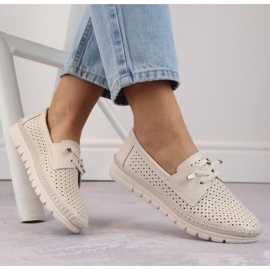 Vinceza W JAN273A béžové kožené prolamované boty 2