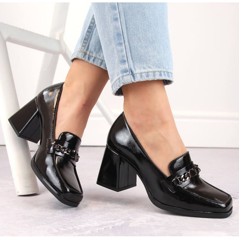 Potocki W WOL215A černé lakované boty s ozdobným podpatkem černá 2