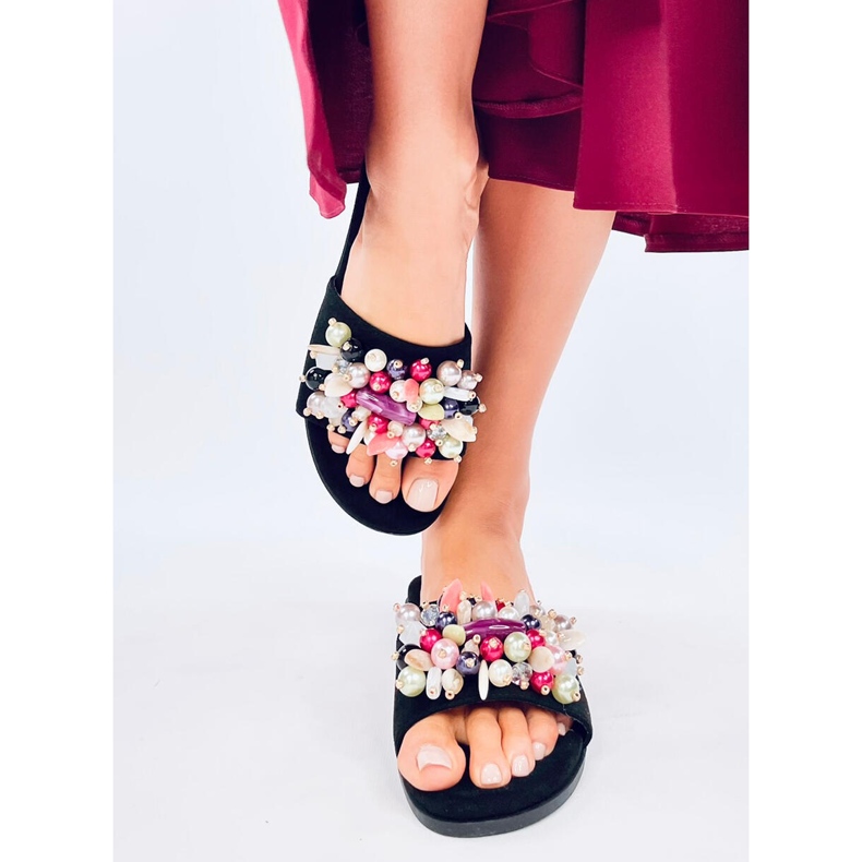 Seastar Lumsen Černé žabky s barevnými kamínky černá 1