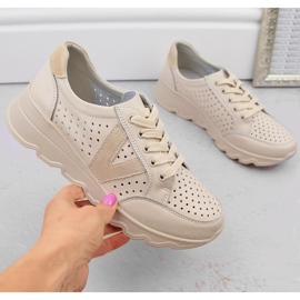 Dámské prolamované kožené sportovní boty, béžová Vinceza 7875 béžový 1