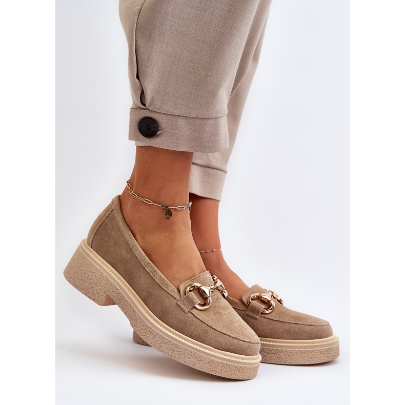 Zazoo 3429 Dámské semišové mokasíny s ozdobou, béžová béžový 2