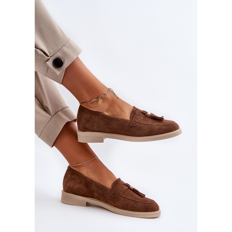 Zazoo 3420 Dámské semišové mokasíny s plochými podpatky, hnědé hnědý 1